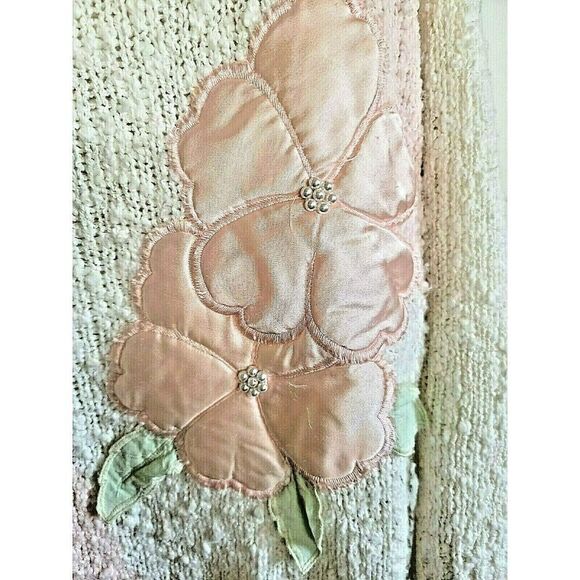 Margules 80s M Vintage Sweater Pastel Floral‎ Pink Hand Knit Retro Medium Prop - Picture 2 of 4